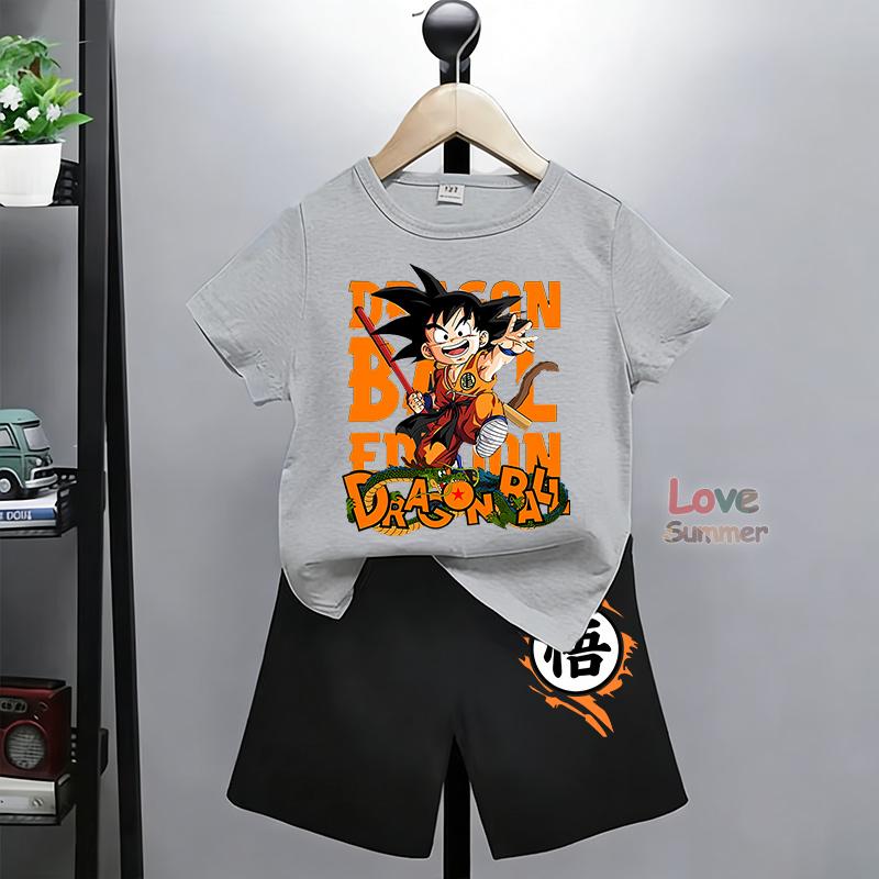 Goku Print T Shirt Shorts Suits, Suitable for Boys Dragon Ball. Breathable Perfect for Everyday Casual Wear Outdoor Activities