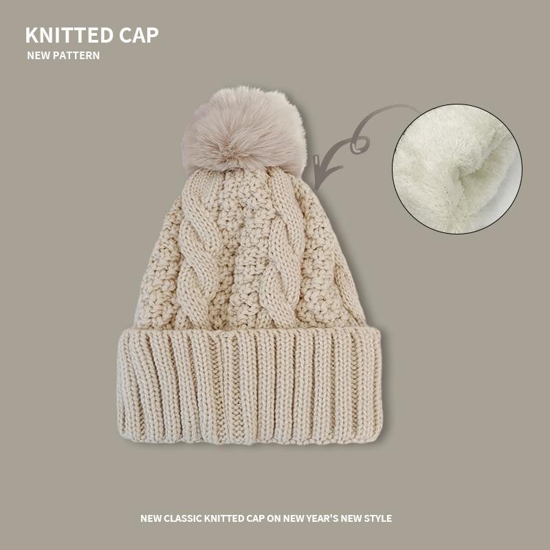 Autumn and winter thickened warm velvet knitted versatile pullover wool hat women