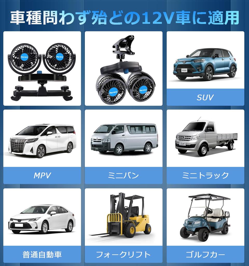 PORAI Car Fan, Electric Car Fan, For Backseat Use, Multi-Purpose Grip, Rear Front, Includes