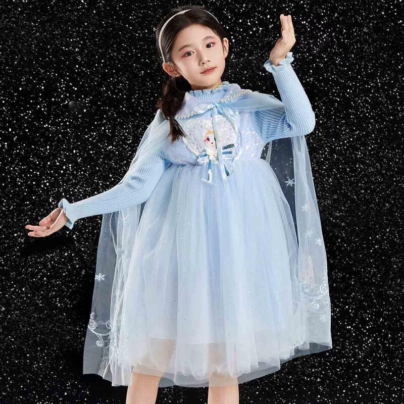 Girl's Princess Print Dress with Shawl