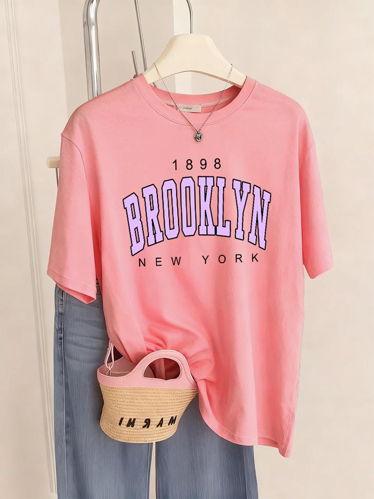 Brooklyn New York Letter Printed TShirts Women Basics Soft Short Sleeve Tops ONeck Loose T Shirts Summer Casual Womans Clothes