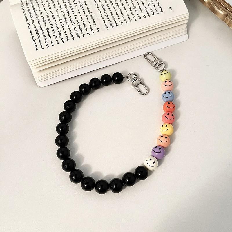 INS wind acrylic beads colored smiley face anti-lost lanyard diagonal span hand carry fashion chain mobile phone chain