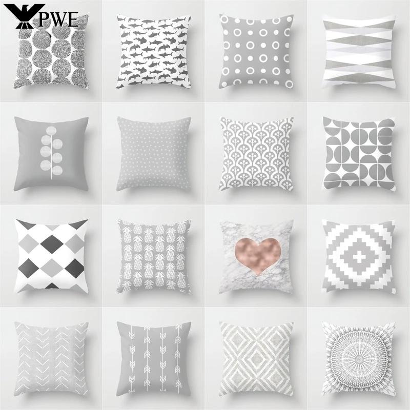 New Nordic Grey Geometric Pillow Covers Polyester Throw Pillows Cover Modern Fashion Livingroom Sofa Bed Cushion Cover 45X45cm