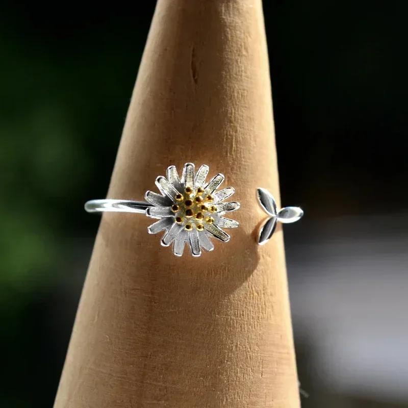 Chic Fresh Daisy Opening Ring Lady Delicate Flower Gift Everyday Jewelry For Teen Girls Accessories For Women