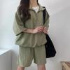 Women's Two-Piece Summer Sportswear: High Neck Zip Top & Loose Shorts Set