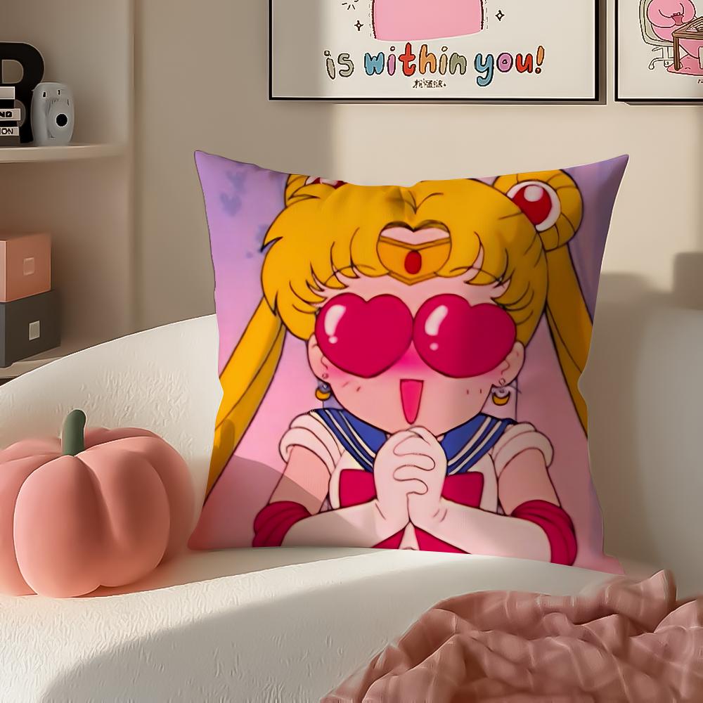 Magical Girly Cute Anime SSailor MMoon Cushion Cover Pillowcase Short Plush Invisible zipper Room Sofa Cushion Cover