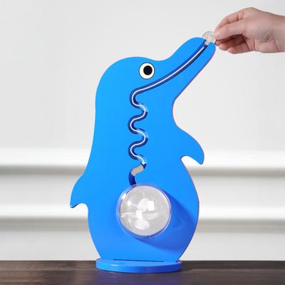 Wooden Dinosaur Piggy Bank Clear Acrylic Belly Coin Cash Container Boys Girls Cartoon Dog Penguin Money Saving Box Decoration
