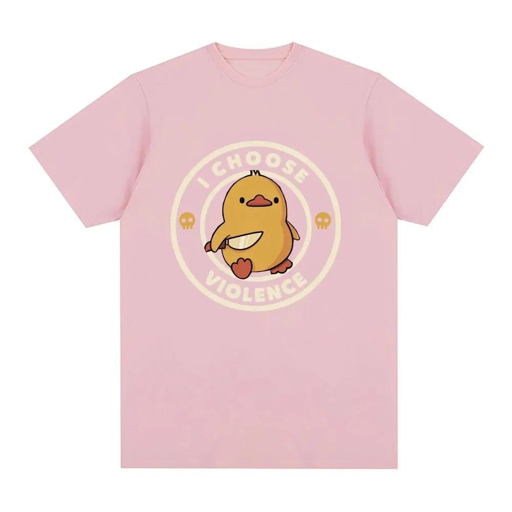 Unisex Crew Neck Short Sleeve T Shirt I Choose Violence Cute Duck Knife Circular Letter Skull Print Funny Casual Summer Tee Top