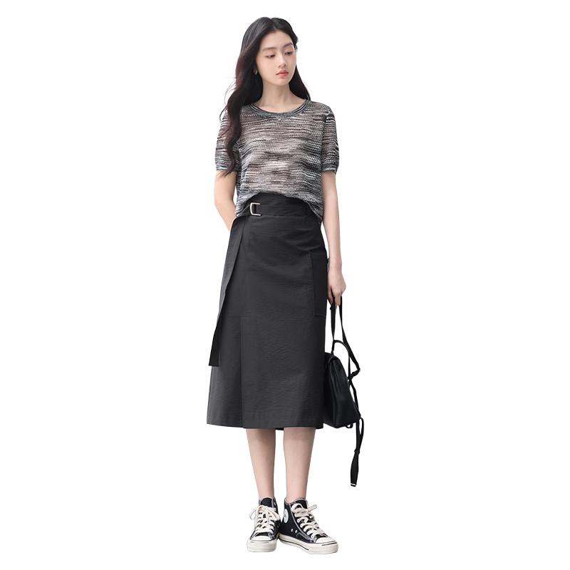 Xiangying Women s Black A-Line Midi Skirt M