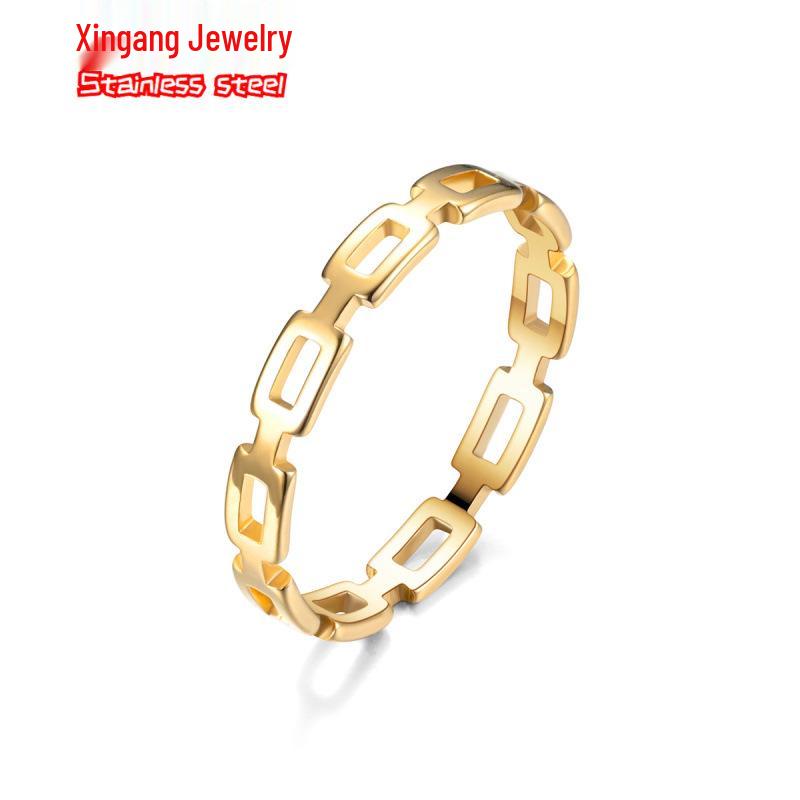 Stainless Steel Cutout Women's European & American Non-Fading Luxury Couple Matching Ring Band