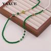 Elegant Green Chalcedony Long Necklace with Imitation Pearls - Chinese Style Luxury Jewelry for Women