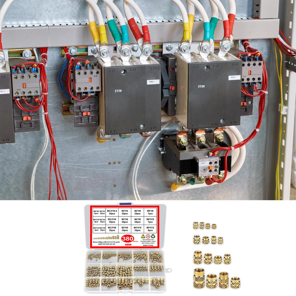 380Pcs Brass Knurled Nuts 2/2.5/3/4/5/6mm Threaded Inserts Metric Knurled Nuts Assortment Kits for 3D Printing