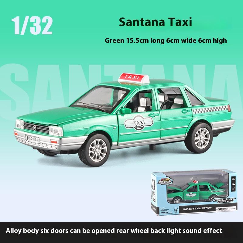 1/32 Scale Classic Santana Taxi Alloy Car Toy Diecast Metal Model Sound And Light Pull Back Toys Children Birthday Toy Gift Collection