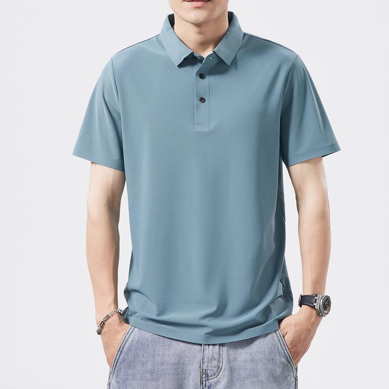 

Мужская футболка с коротким рукавом из ледяного шелка, бесшовная, летняя, с отложным воротником поло, мужская, повседневная, модная, универсальная 7XL