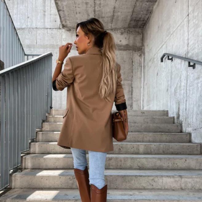 

Элегантные осенние блейзеры Женский двубортный пиджак для работающих женщин с длинным рукавом Универсальный пиджак для городских женщин S