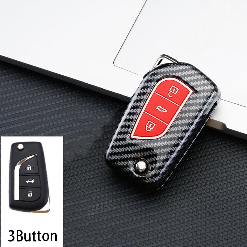 Flip 2 3 4 Button Carbon Car Key Case Cover For Toyota Camry   Corolla Key Cover Car Accessories Keychain Keyring Holder