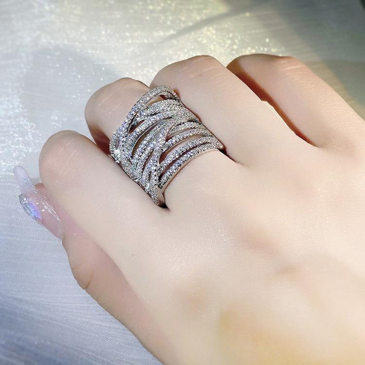 Micro Encrusted Diamond Ring Exaggerated Creative Wide Ring