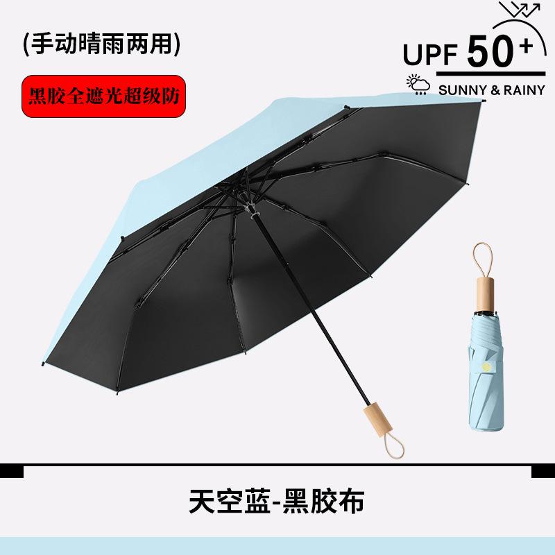 Tri-fold manual business umbrella Sun umbrella Vinyl sunscreen Folding umbrella Reinforced windproof solid color rain umbrella