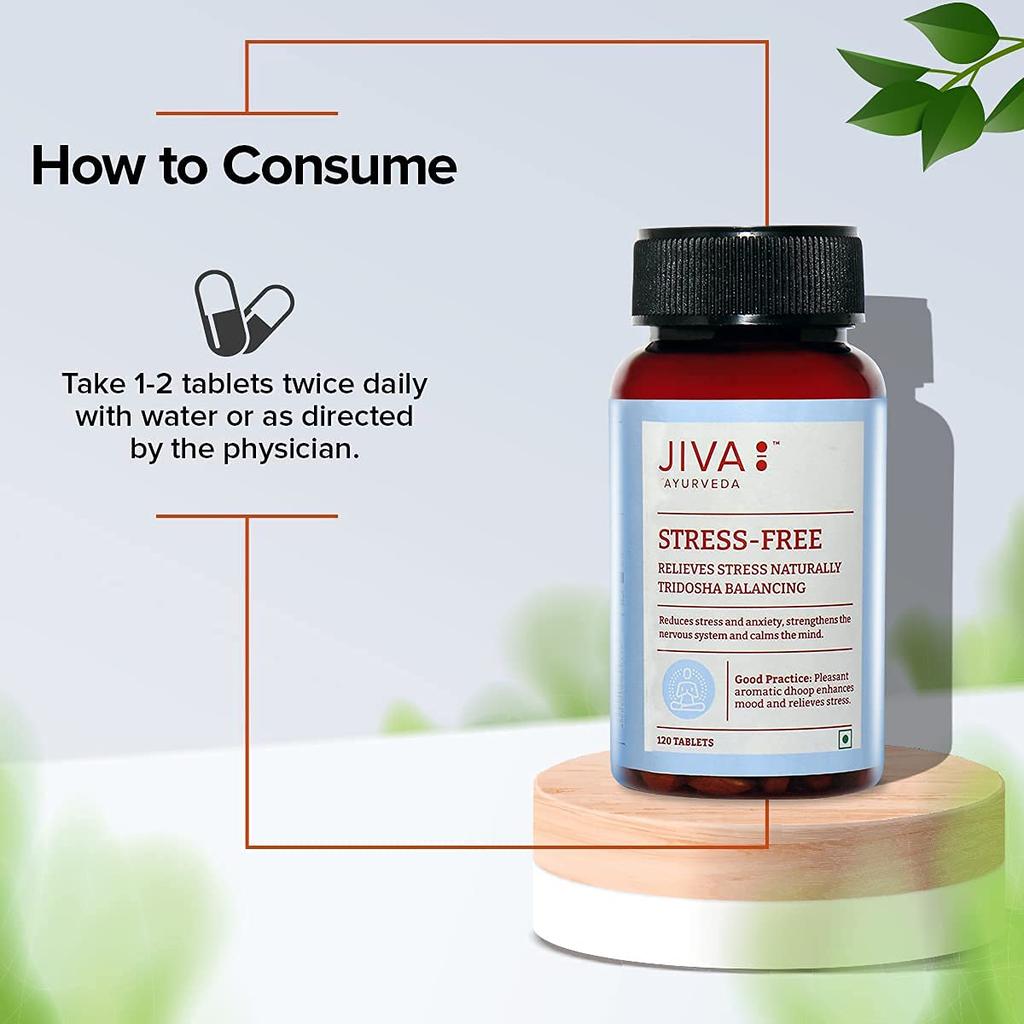 Jiva Stress-Free Tablets For Daily Calm Support And Relaxation Boost With Ayurvedic Herbal Blend 120 Tablets Pack Of 1