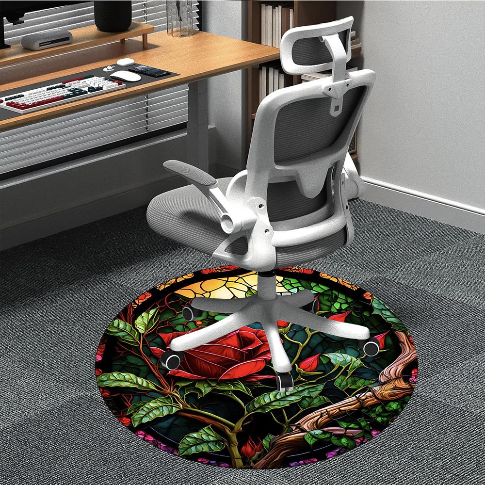 

1pc Stained Glass Rose Chair Carpet for Office Non-Slip, Machine Washable Rug for Office - Holiday DecorMachine Made yy251029113 80cm by 80cm
