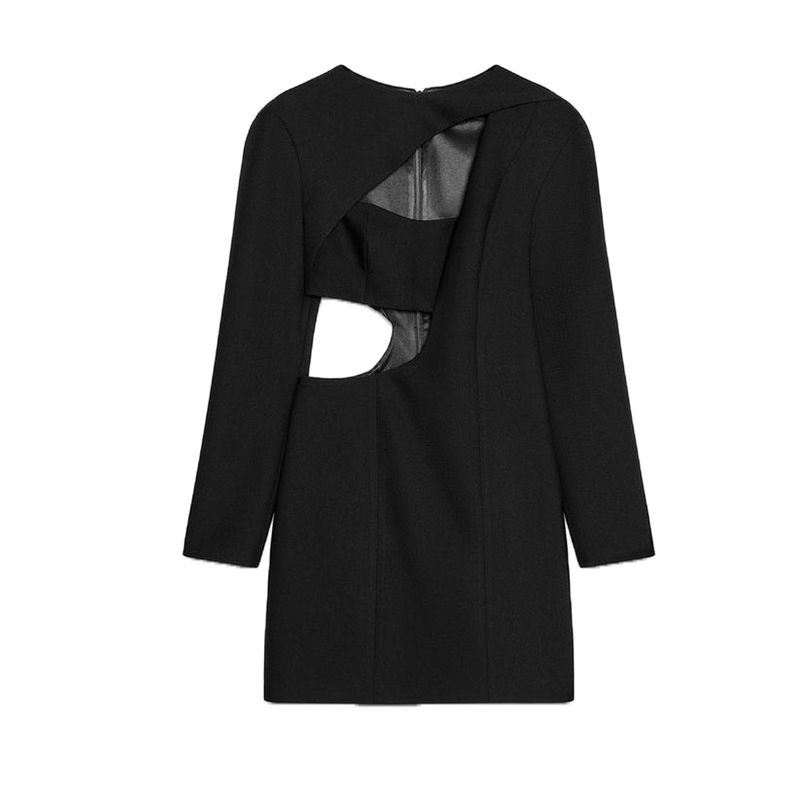 

Summer Women s Clothing Fashion Style Open Design round Neck Long Sleeves Cut Out Decorative Mini Dress 2799536 Black L