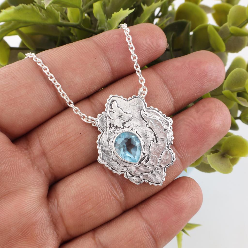 Sky Blue Topaz Gemstone Pendant, 925 Sterling Silver Jewelry, Handmade Lavish Silver Pendant Gift For Love
