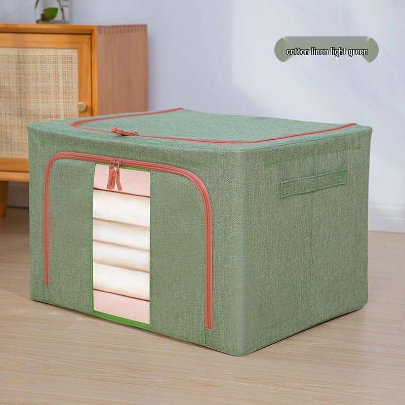 Cotton Linen Foldable Quilt and Clothes Storage Box with Steel Frame - Large Capacity Wardrobe Organizer