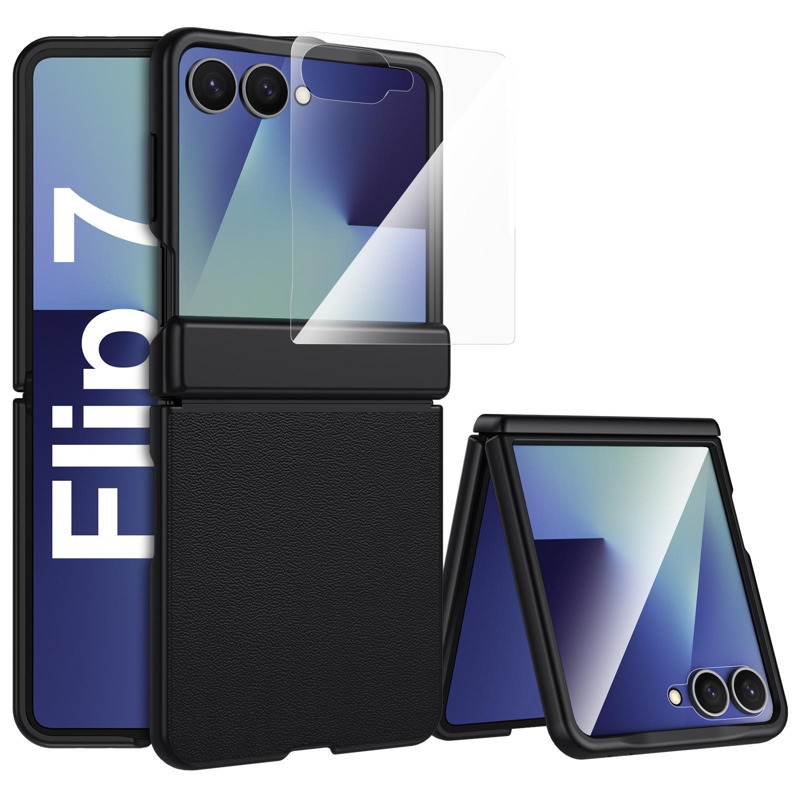 case for Samsung Z Flip 7 Ultra-thin protective cover for folding screen with full lens coverage genuine leather tough shell Galaxy Z Flip7 чёрный