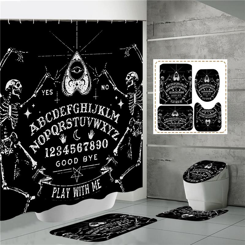 HOT Halloween Ghost Pumpkin Skull Shower Curtain Set with Non-Slip Rugs Toilet Lid Cover and Bath Mat Washable Trick or Treat