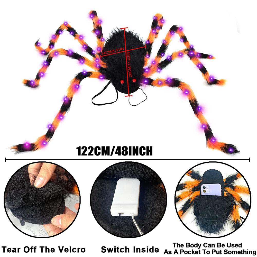 Scary Halloween Spider 2 In 1 LED Halloween Spider Costume for Cosplay, Plush Spider Backpack Costume With Purple Light