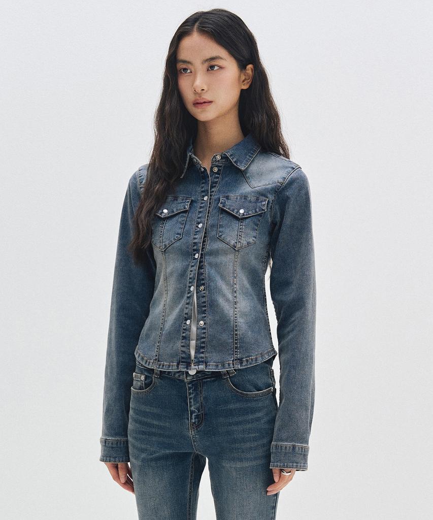 Deketeuumeon Western Slim Denim Shirts Dcwsh003Blue