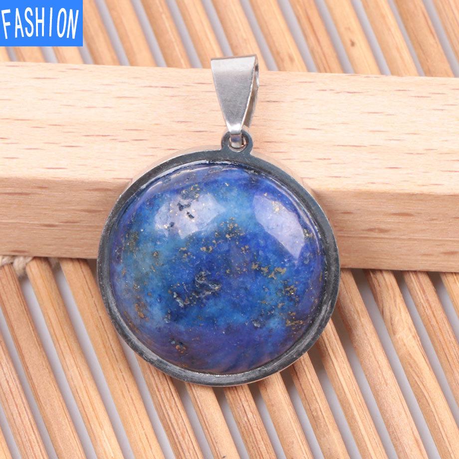 

Женское простое ожерелье из нержавеющей стали с плоским камнем в европейском и американском стиле, модное ожерелье с натуральными кристаллами lapis lazuli