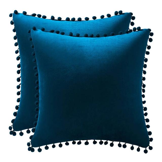Set of 2 Velvet PIllowcase Solid Cushion Cover with Pom Poms Ball Throw Pillow Covers for Home Bed Sofa Decor 45X45  30X50 Cm