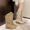 Hollow Hole Tall Boots Women Breathable Knight Cool Boots Pointed Thick Heel Skinny Chelsea Mesh Boots