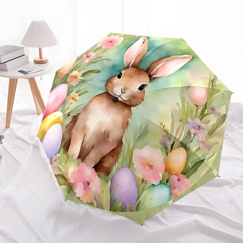 1 Stück Hasen-Eier Automatischer Faltregenschirm, 8 Speichen Eisenrahmen, Geeignet für Reisen im Freien und den täglichen Gebrauch yy251120257