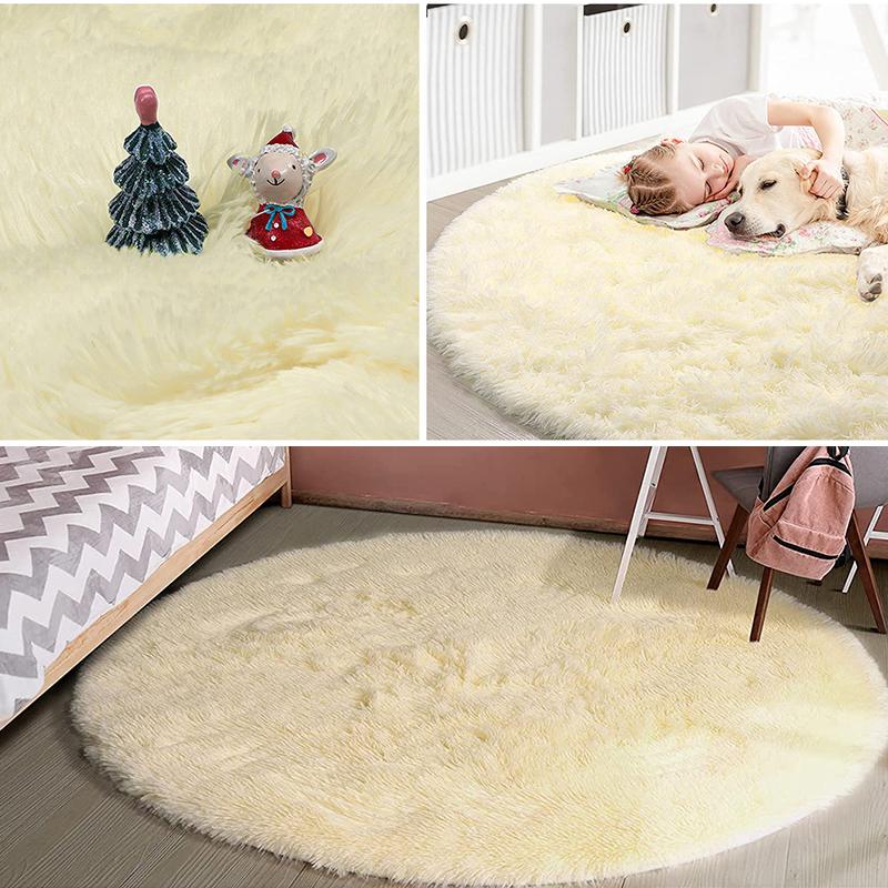Pink Round Carpet Fluffy Soft Area Floor Mat Children Girls Room Princess Castle Plush Carpet Living Room Home Decor