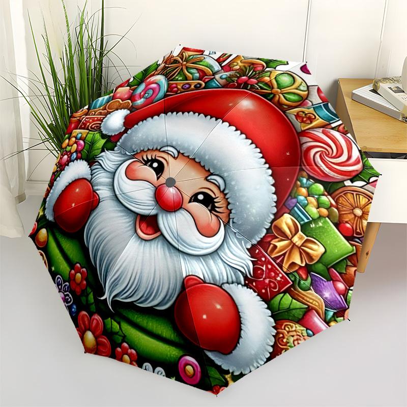 

1pc Christmas, Santa Claus Automatic Umbrella - Stylish, Durable, with 8-Rib Manual Open Design, Elegant Black Handleyy250920161