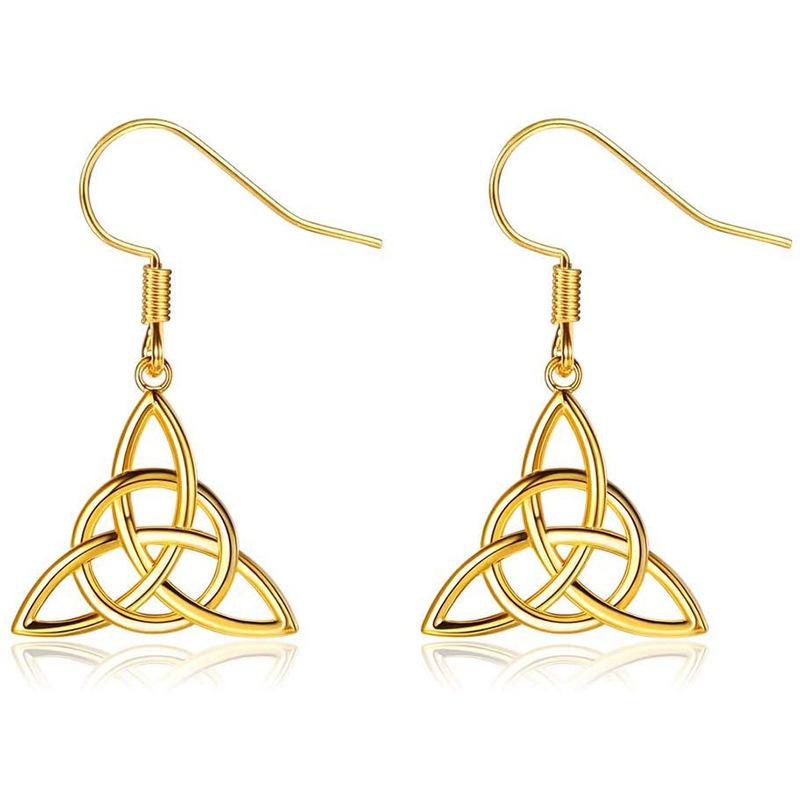 YILUOCD Sterling Keltische Knoten Ohrringe Triquetra Dreifaltigkeitsknoten Dreieck Hängeohrringe Viel Glück Irischer Schmuck für Frauen