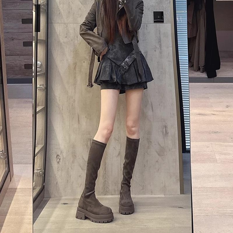 But Knee Suede Boots Children Thick-soled Autumn and Winter New Thin Elastic Long Tube Flat Bottom