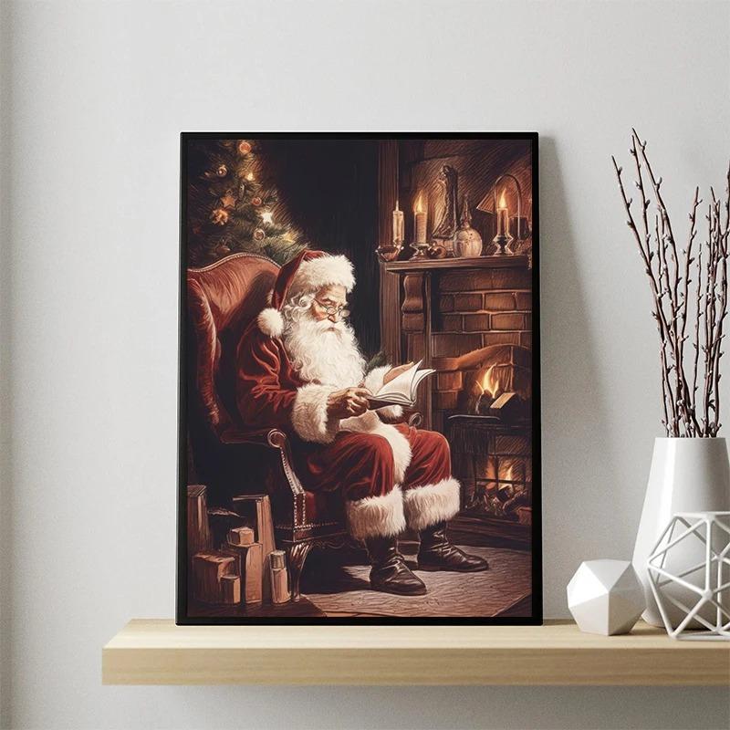 Winter Village Christmas Ornament Snowflake Posters and Prints Canvas Printing Retro Wall Art Picture for Living Room Home Decor