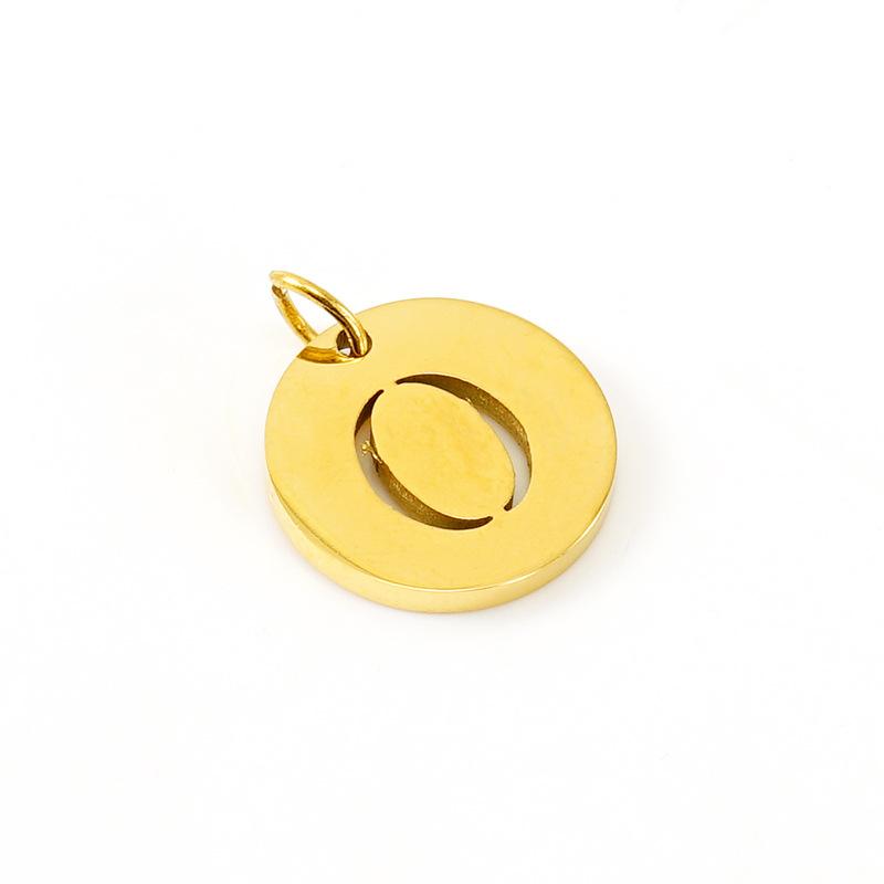 New titanium steel English letter DIY pendant fashionable stainless steel round hollow letter pendant