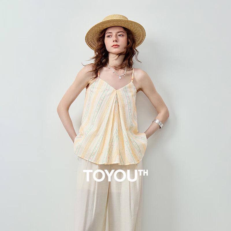 Women s Embroidered Striped Pleated Camisole Blouse XL