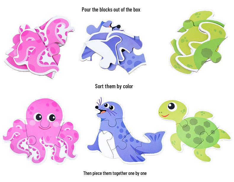 Children's Educational Wooden Cognitive Puzzle Toy - Six-in-One Tin Box