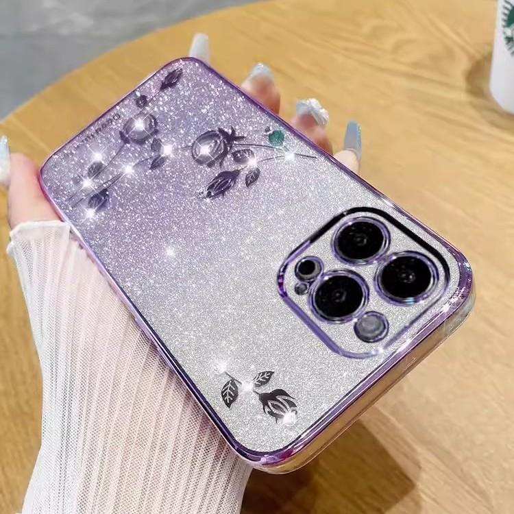 Applicable To Apple 17 Immortal Flower Mobile Case Glitter Rhinestone IPhone 16 ProMax Electroplating Anti Fall 15 Protection Case