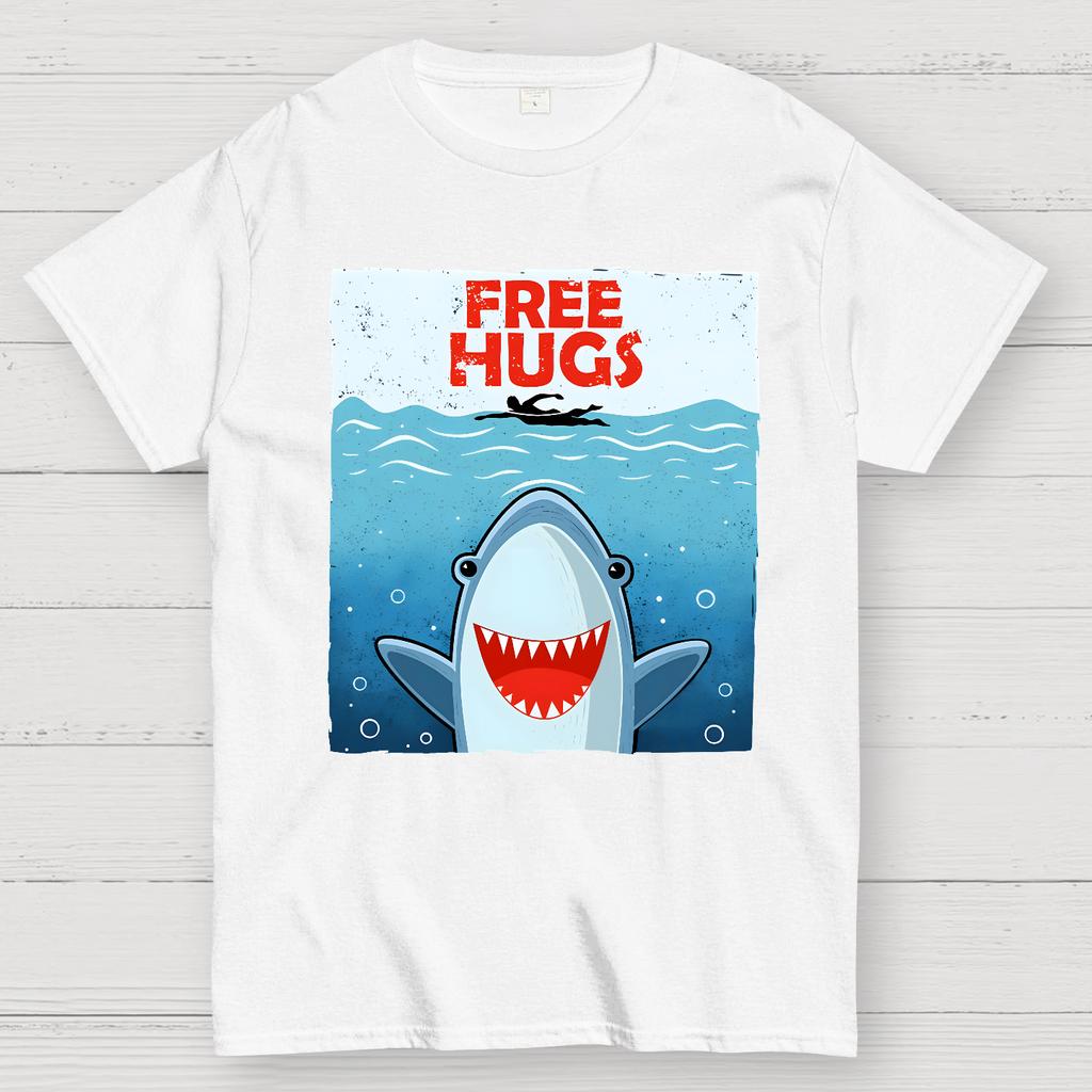 Free Shark Hugs Unisex 100% Cotton Summer Casual Cool Loose T-Shirt