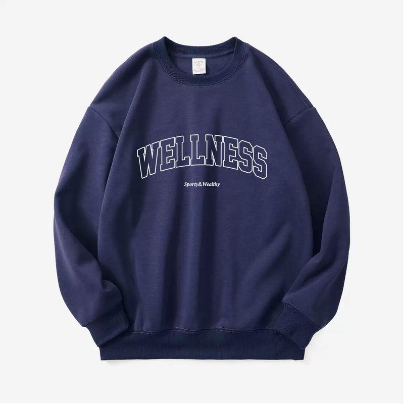 

American Retro Vintage Sweatshirt Female 2025 New Autumn/Winter Velvet Padded Loose Sports Long-Sleeved Top Ink Blue-Hooded [Spring & Fall regular Edition]] L