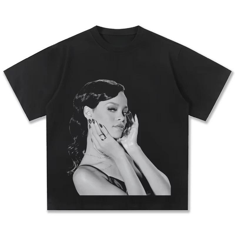 

2026 Rihanna Graphic T-Shirt Unisex Pop Singer Casual Cotton Short Sleeve Trendy Streetwear Fashion Top Hip Hop Oversized Tshirt S