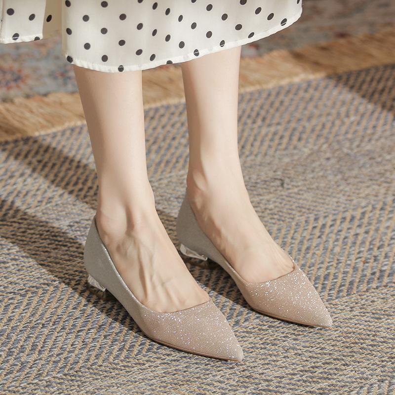 2215 Pointed Flat Shoes Women's 2025 New Temperament Gradual Change Color Wedding Shoes Sexy Not Tired Feet Thick Heel Shoes