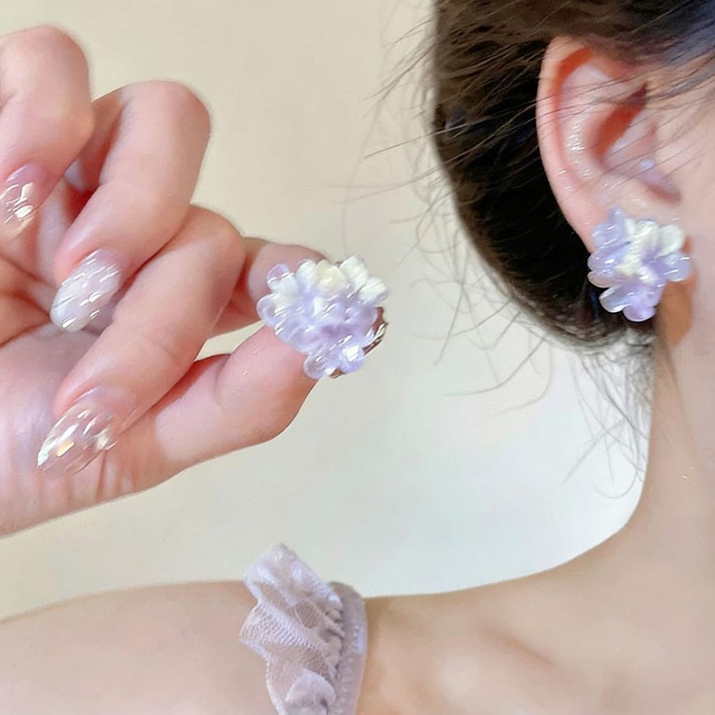 New Korean Romantic Resin Flower Stud Earrings for Women Girl Cute Aesthetic Charm Vintage Fashion Jewelry Accessories Wholesale
