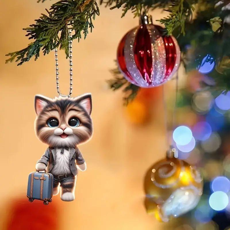 Automotive Acrylic Pendant With Cute Cat Dragging Suitcase Design Decor For